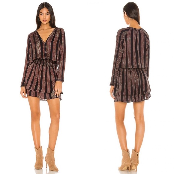 Rails Jasmine Smocked Waist Mini Dress - Midas Metallic Stripe - Picture 1 of 6